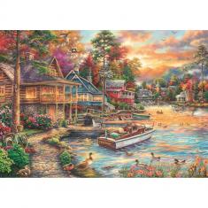 Puzzle 1000 pièces : Rive dorée au crépuscule