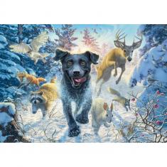 Puzzle 1000 pieces : Black Labrador in the snow