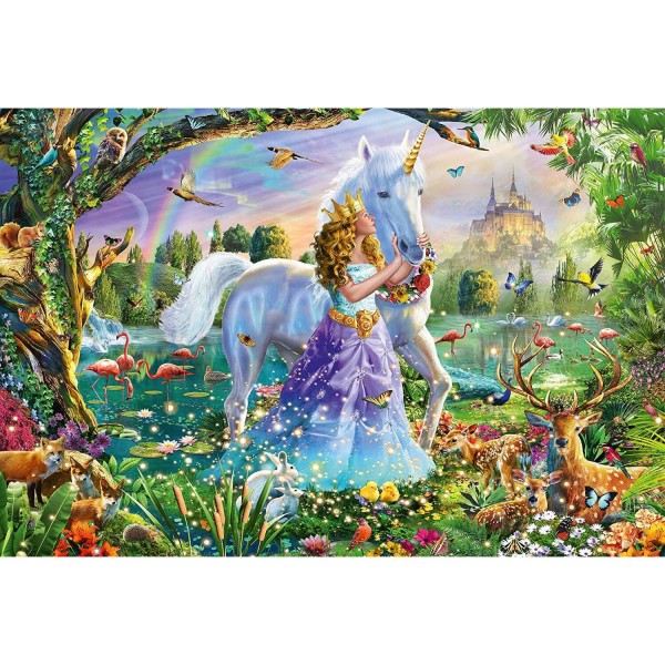 Puzzle de 150 piezas: Princesa con unicornio y castillo - Schmidt-56307
