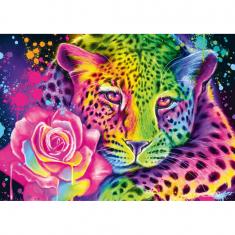 Puzzle de 1000 piezas: leopardo arcoíris de neón