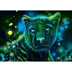 1000 piece puzzle: Neon blue green panther