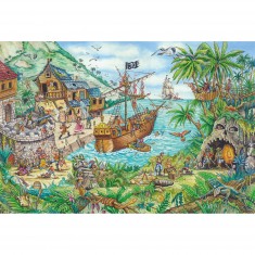 Puzzle 100 pièces : Dans la baie aux pirates, avec drapeau