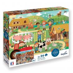 2 puzzles de 24 piezas : Granja y Pueblo