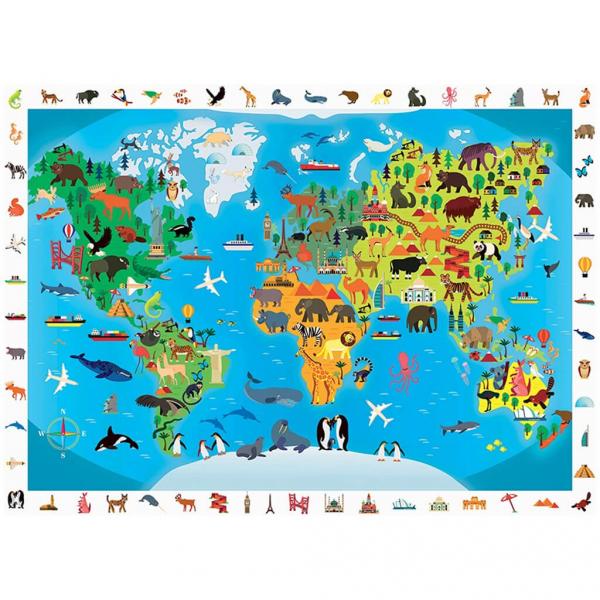 Puzzle de 100 piezas: Busca y encuentra: mapa del mundo animal - Sentosphere-7501