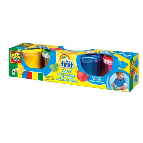 Pâte à modeler My first : 4 pots de 120 grammes : bleu, rouge, jaune, vert - SES Creative-14412