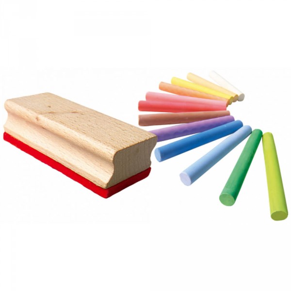 Colored chalks with blackboard eraser - SES Creative-00208