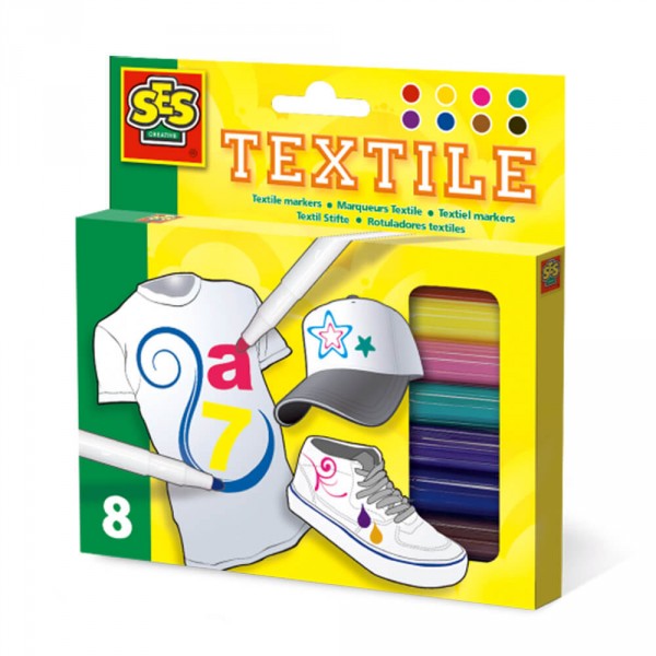 Textilfilzstifte: Blisterpackung mit 8 Filzstiften - SES Creative-00271