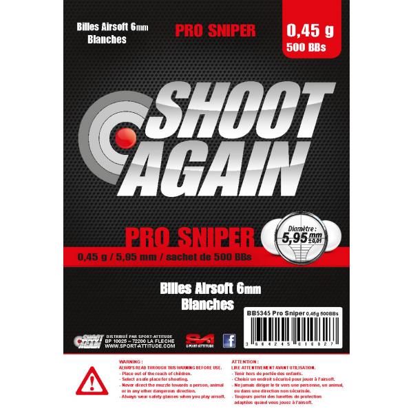 Billes 0.45g Pro Sniper - sachet de 500 billes - Shoot Again - BB5345