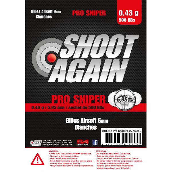 Billes 0.43g Pro Sniper - sachet de 500 billes - Shoot Again - BB5343