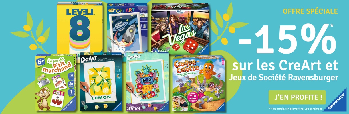 Ravensburger : -15% sur les CreArt et Jeux de Société
