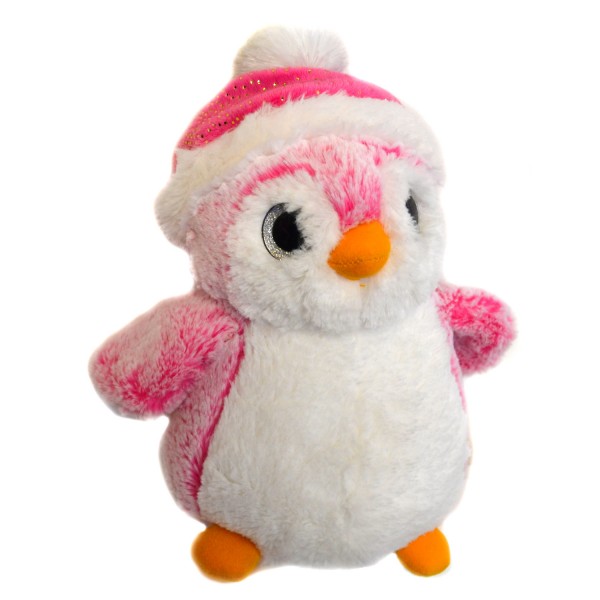 Peluche Pingouin 23 cm : Bonnet rose - SoftFriends-SFT131580A-Rose
