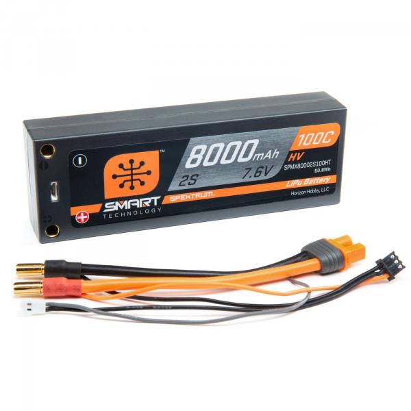 Spektrum 8000mAh 2S 7.6V 100C Smart HV LiPo Case Prise 5mm Tubes - SPMX80002S100HT