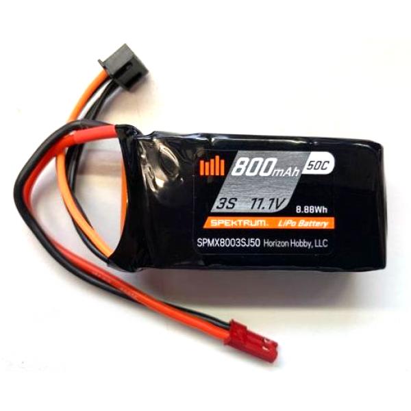 Lipo 3S 11.1V 800mAh 50C 18AWG (3.26mm diam - 8.37mm2 sect)(1.02mm diam - 0.82mm2 sect) JST BEC Spek - SPMX8003SJ50