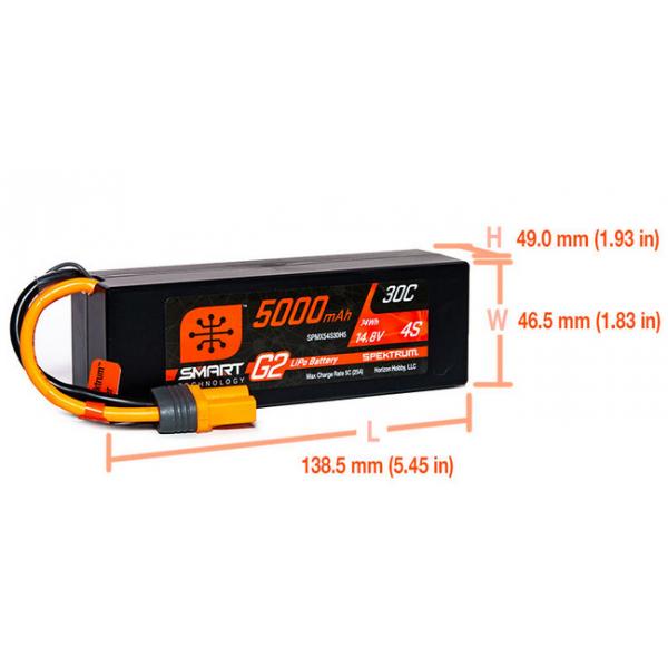 Smart Lipo 4S 14.8V 5000mAh 30C G2 Hard Case IC5 - SPMX54S30H5