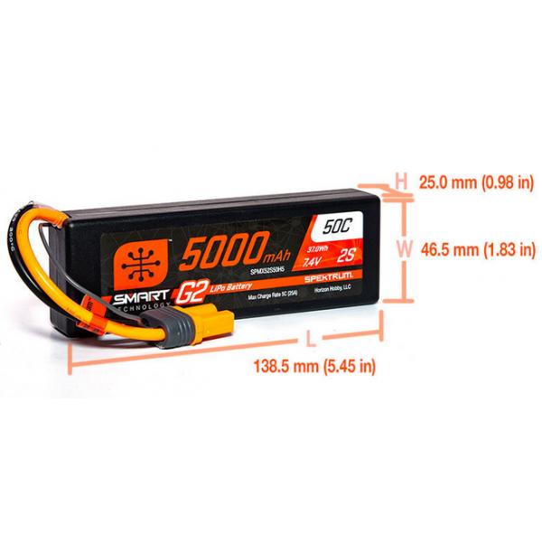 Smart Lipo 2S 7.4V 5000mAh 50C G2 Hardcase IC5 - SPMX52S50H5