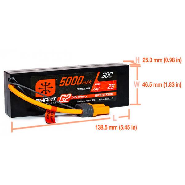 Smart Lipo 2S 7.4V 5000mAh 30C G2 Hard Case IC5 - SPMX52S30H5