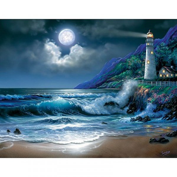 Puzzle 1000 pièces - Steve Sundram : Moonlight Lighthouse - Spielspass-77164-2
