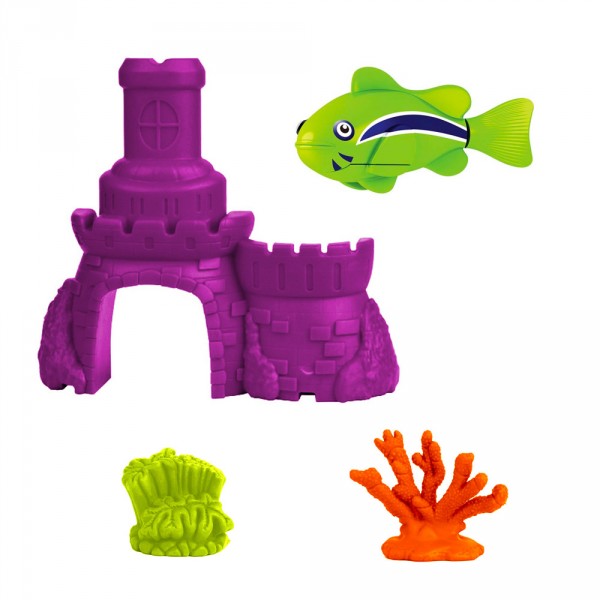 Jouet pour le bain : Robo fish avec château : Poisson vert et château violet - SplashToys-31319-4