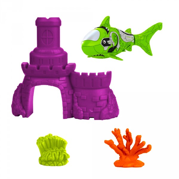 Jouet pour le bain : Robo fish avec château : Requin vert et château violet - SplashToys-31319-5