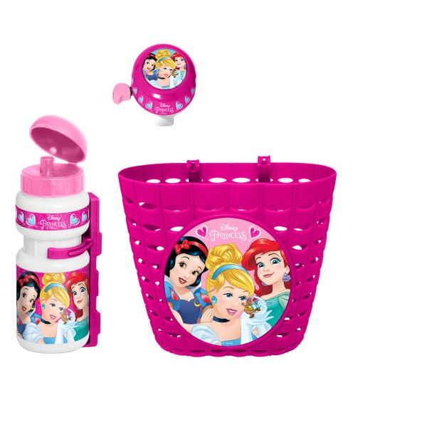 Set accessoires vélo Princesses Disney : corbeille, sonnette et gourde - Stamp-K887508