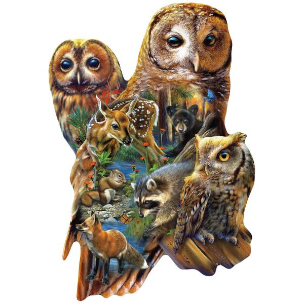 Puzzle shape 1000 pieces : Forest Owls - Sunsout-97055