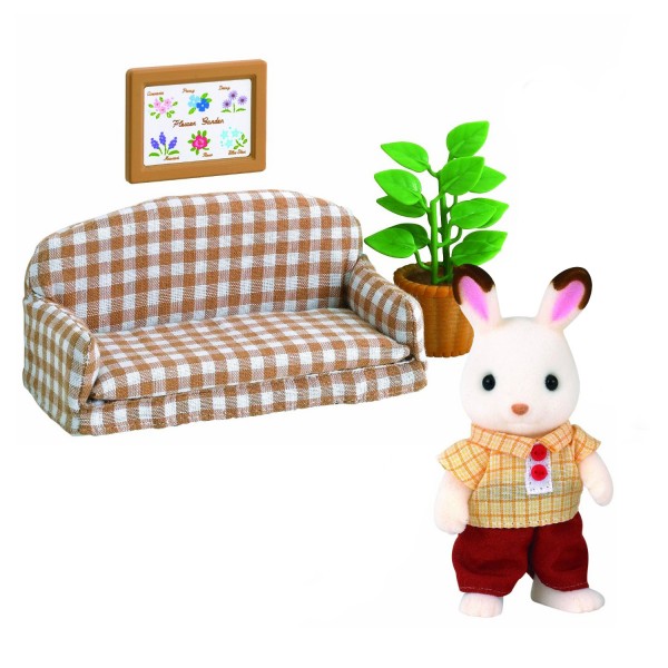 Sylvanian Family 5013: Chocolate rabbit dad with his living room - Sylvanian-5013