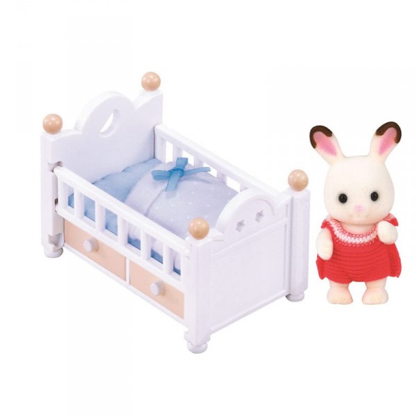 Sylvanian Family 5017 : Bébé lapin chocolat dans son lit - Sylvanian-5017