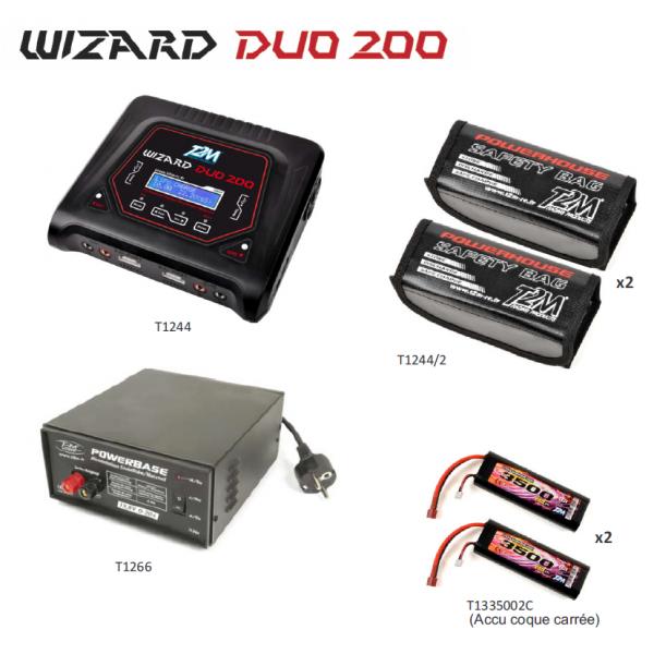 Pack T2M Chargeur Wizard Duo 200 - Lipo Bag x2 - Powerbase T1266 - 2 x Accus Lipo 3500mah - T1244L1