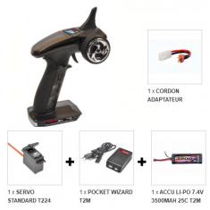 Pack T2M Radio Racer 3S + Chargeur Pocket + Servo T224 + Accu 2S 3500maH + cordon TAM-DEAN