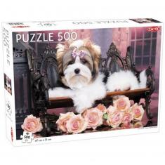 Puzzle 500 pièces : Yorkshire Terrier avec des roses