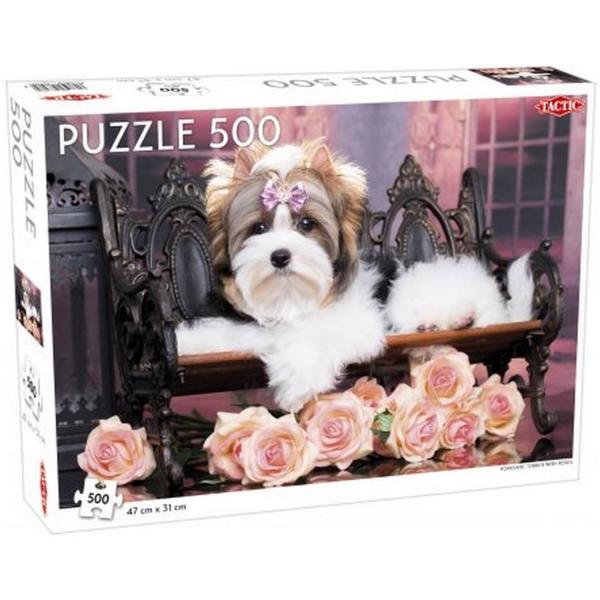 Puzzle de 500 piezas: Yorkshire Terrier con rosas - Tactic-58308