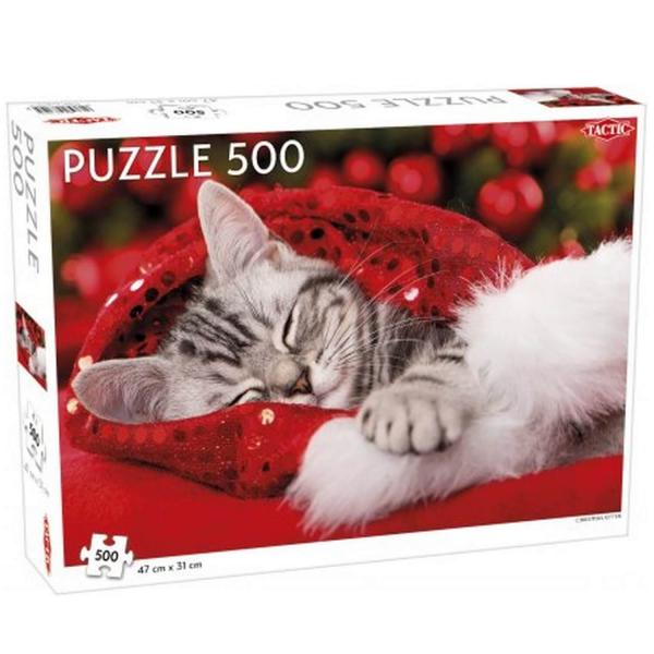 Puzzle de 500 piezas: gatito navideño - Tactic-58310