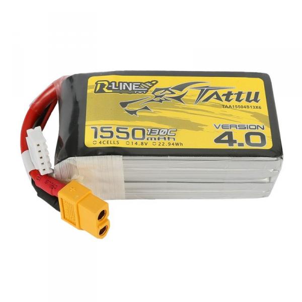 Batterie Lipo Tattu R-Line Version 4.0 - 1550mAh 14.8V 130C 4S1P Prise XT60 - TAA15504S13X6