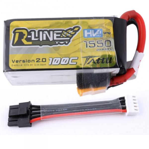 Tattu R-Line 1550mAh 100C 4S1P 15.2V High Voltage Version 2.0 Cable equilibrage Amovible - TA-100C-1550-4S1P-BF