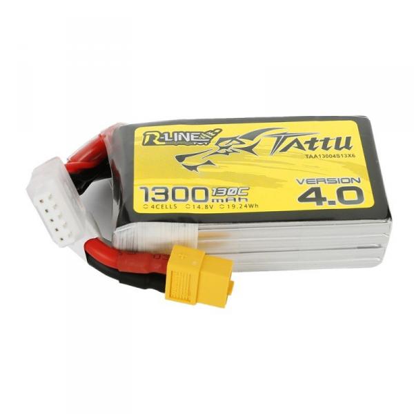 Batterie Lipo Tattu R-Line Version 4.0 - 1300mAh 14.8V 130C 4S1P Prise XT60 - TAA13004S13X6