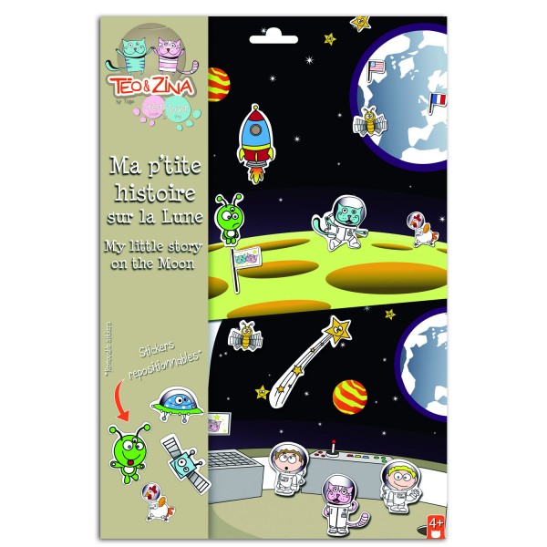 Stickers cosmonaute avec fonds : Ma p'tite histoire sur la Lune - TeoZina-STK04