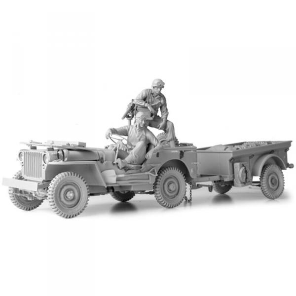 Kit WW II Willys Jeep 1/16e with Driver and Gunner et remorque t-3 - 2222000339