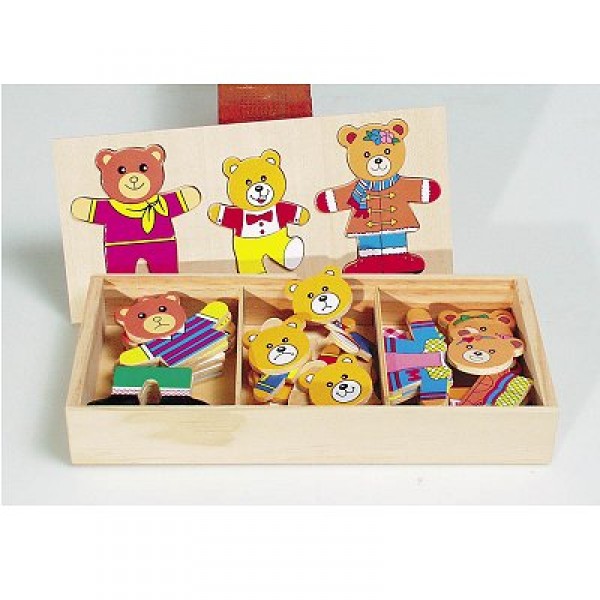 Puzzle 18 pièces en bois : Famille ours à habiller - Dam-86GK170