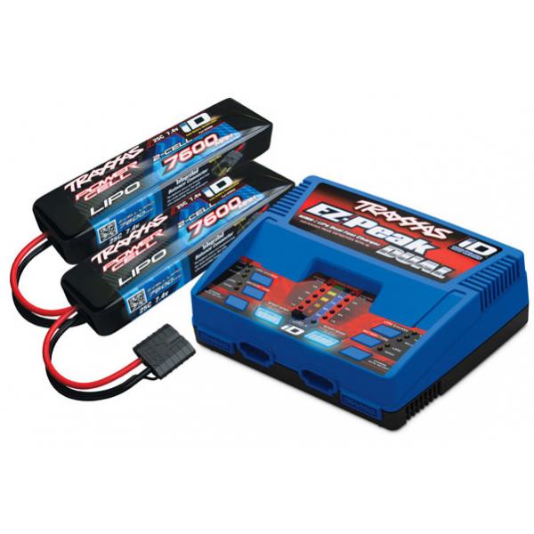 Traxxas Combo Chargeur EZ Peak Dual + 2 Lipo 2S 7600mAh 7.4V - TRX2991G