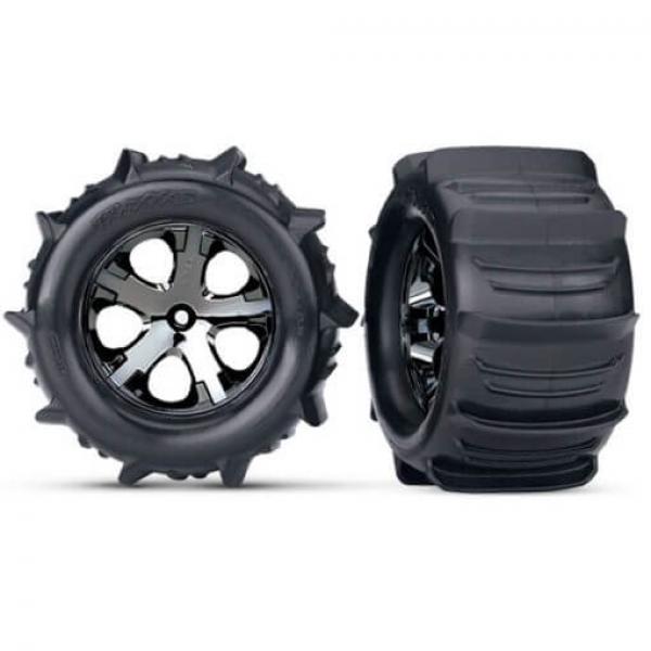 Roues Montees Collees Chromees Noires Pneus Pelle Elecric Arriere (2) - Traxxas - TRX3689