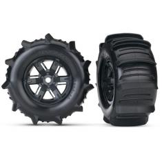 ROUES MONTEES COLLEES X-MAXX NOIRES PNEUS PELLE (2) TRAXXAS