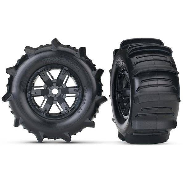 ROUES MONTEES COLLEES X-MAXX NOIRES PNEUS PELLE (2) TRAXXAS - TRX7773