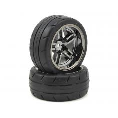 Pneus + Jantes Arriere Chromees Noir 1,9 (2) - Traxxas