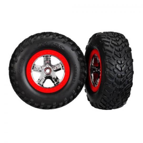 Pneus +  Jantes  Chrome  Red Beadlock  (2) (4Wd F/R, 2Wd Ar) (Tsm) - TRX5887