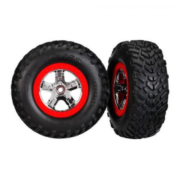 Pneus +  Jantes  Chrome Rouge Beadlock (2) (4Wd F/R, 2Wd Ar) (Tsm) - TRX5887R