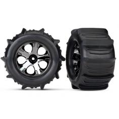 Roues Montees Collees Chromees Noires Pneus Pelle (2) - Traxxas