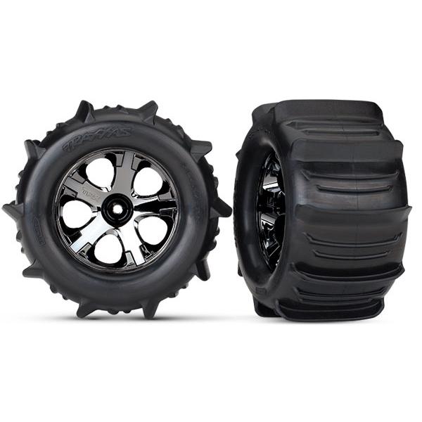 Roues Montees Collees Chromees Noires Pneus Pelle (2) - Traxxas - TRX4175