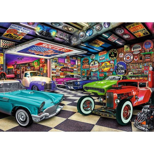 Puzzle 1000 pièces Premium Plus : Garage de Voitures de collections  - Trefl-10845