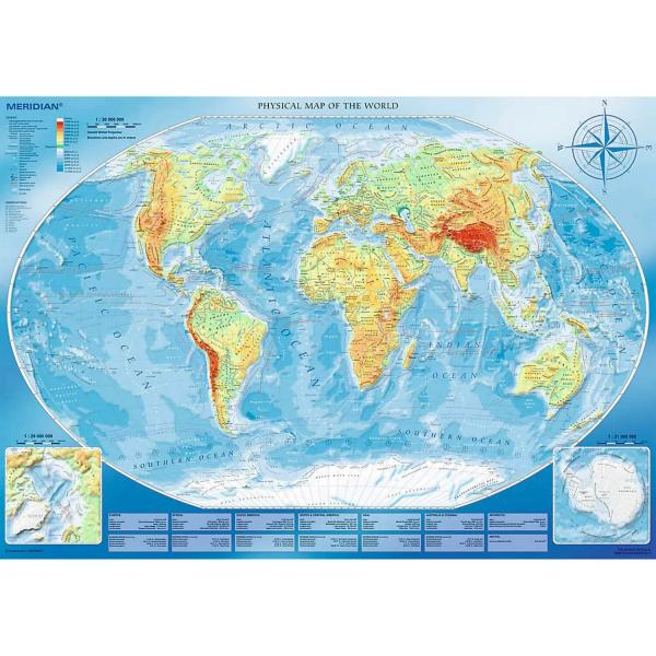 4000 piece puzzle : Large physical map of the world - Meridian - Trefl-45007