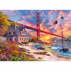 Holzpuzzle mit 1000 Teilen: Sonnenuntergang am Golden Gate